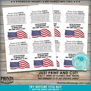 Please Pray for Our US Military Boot Camp Send-off, Take a Soldier, PRINTABLE 8.5x11" Sheet of 4x5" Tags/Cards <Edit Yourself w/Corjl> image 2
