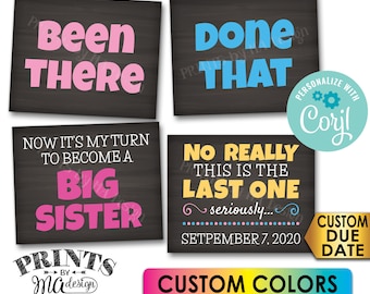 Pregnancy Announcement, Been There, Done That, My Turn to Become a Big Sister, 4 PRINTABLE Baby #4 Reveal Signs <Edit Yourself with Corjl>
