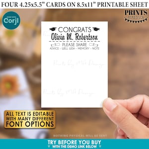 Cartes modifiables de félicitations pour l'obtention du diplôme, souhaits de partage de souvenirs, idées de fête de remise des diplômes, cartes imprimables de 4,25 x 5,5 pouces <à modifier vous-même avec Corjl>