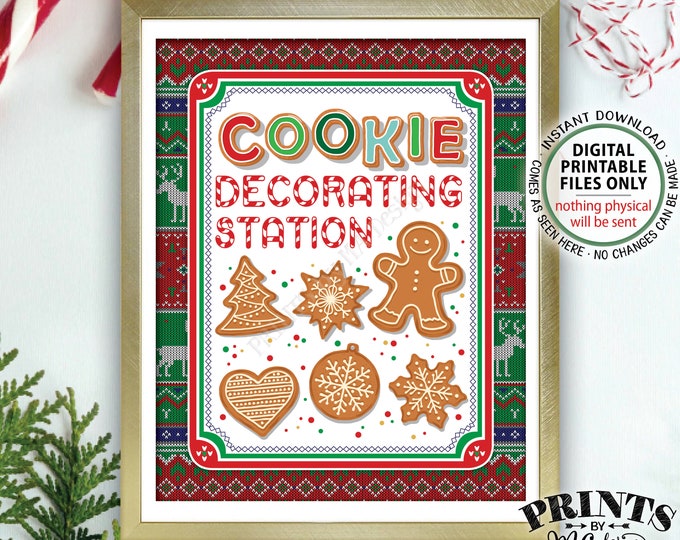 Cookie Decorating Station Sign, Ugly Sweater Party Christmas Cookies Sign, Tacky Sweater Holiday Party, PRINTABLE 8x10” Cookie Sign <ID>