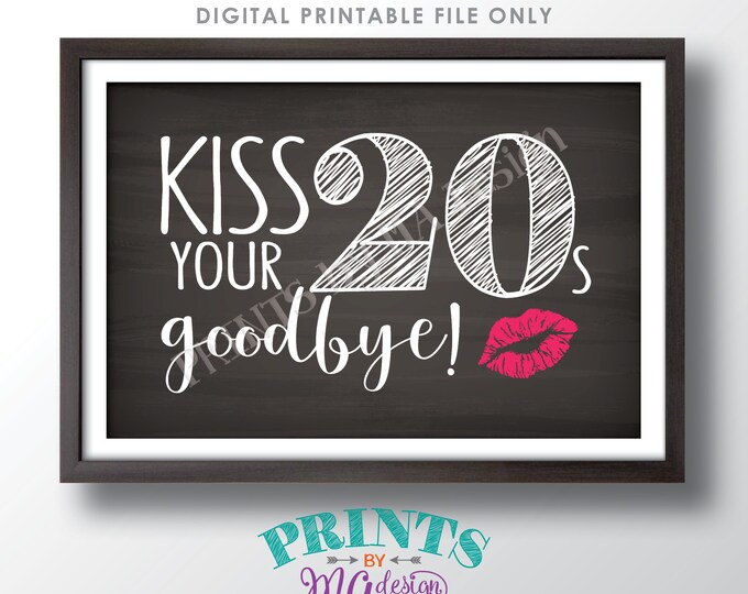 30th Birthday Sign, Kiss Your 20s Goodbye, Funny 30th Candy Bar Sign, Thirtieth B-day Party Decor, PRINTABLE 4x6" Chalkboard Style Sign <ID>
