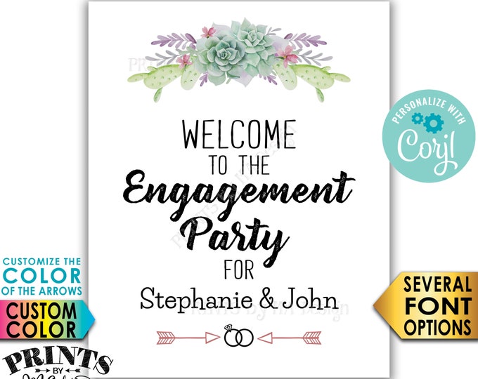 Engagement Party Sign, Succulents Welcome, Southwest Wedding Decoration, PRINTABLE 8x10/16x20” Sign <Edit Yourself with Corjl>