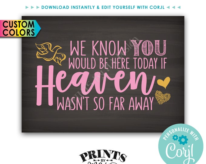 Heaven Sign, We Know You Would Be Here Today if Heaven Wasn't So Far Away, PRINTABLE 5x7" Chalkboard Style Sign <Edit Yourself with Corjl>