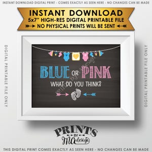 Gender Reveal Sign, Blue or Pink What Do You Think Gender Reveal Party, Blue or Pink Sign, Chalkboard Style PRINTABLE 5x7” Instant Download