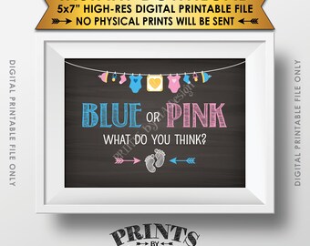 Gender Reveal Sign, Blue or Pink What Do You Think Gender Reveal Party, Blue or Pink Sign, Chalkboard Style PRINTABLE 5x7” Instant Download