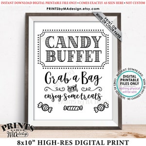 Candy Buffet Sign, Grab a Bag & Enjoy Some Treats Sign, Candy Bar, Birthday, Graduation, Black and White PRINTABLE 8x10” Candy Sign <ID>