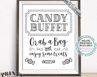 Candy Buffet Sign, Grab a Bag & Enjoy Some Treats Sign, Candy Bar, Birthday, Graduation, Black and White PRINTABLE 8x10” Candy Sign <ID>