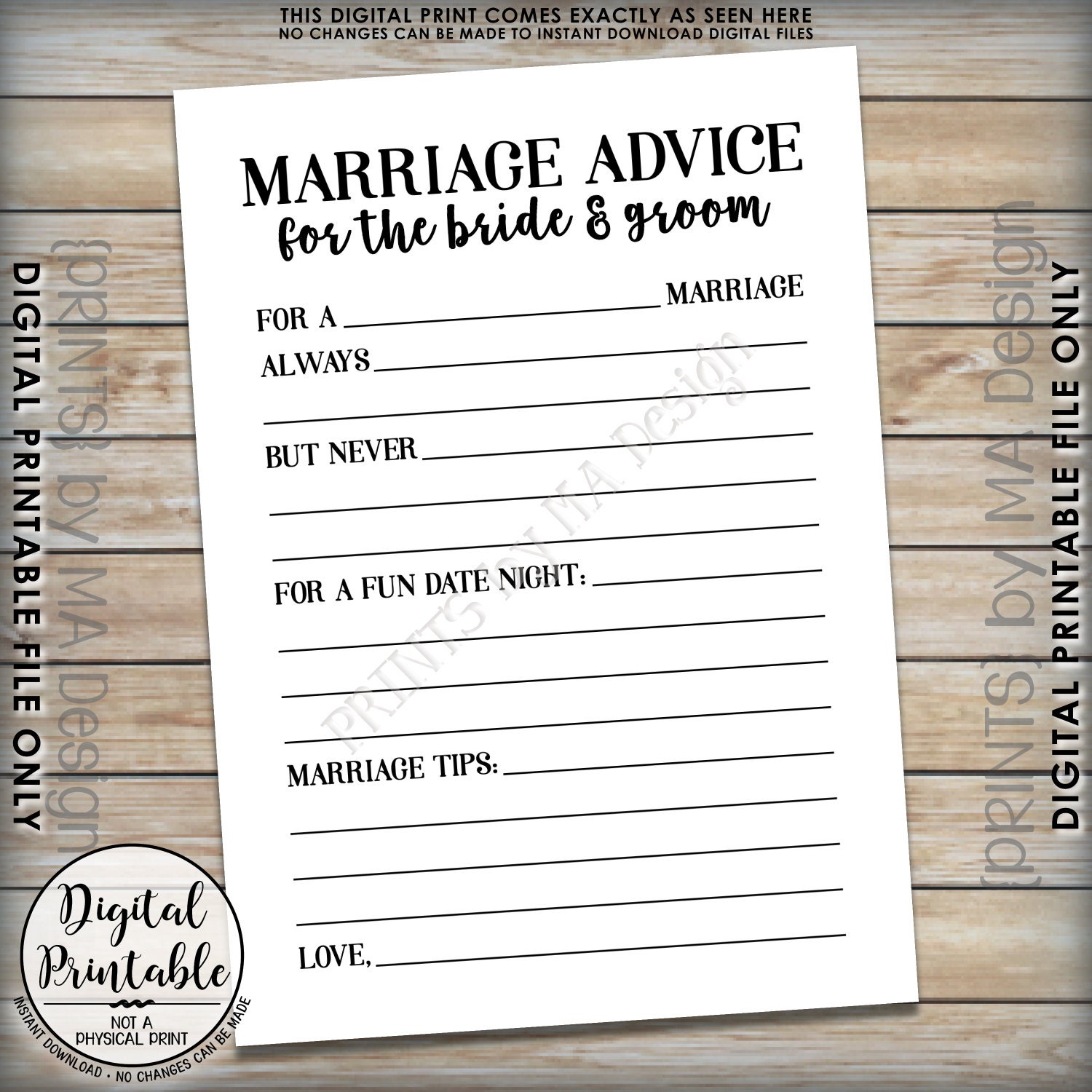 Free Printable Wedding Advice Cards Template