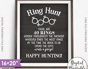 Ring Hunt Game, Ring Hunt Sign, Bridal Shower Game Ring Scavenger Hunt, Game for Wedding Shower, Chalkboard Style PRINTABLE 8x10/16x20” Sign