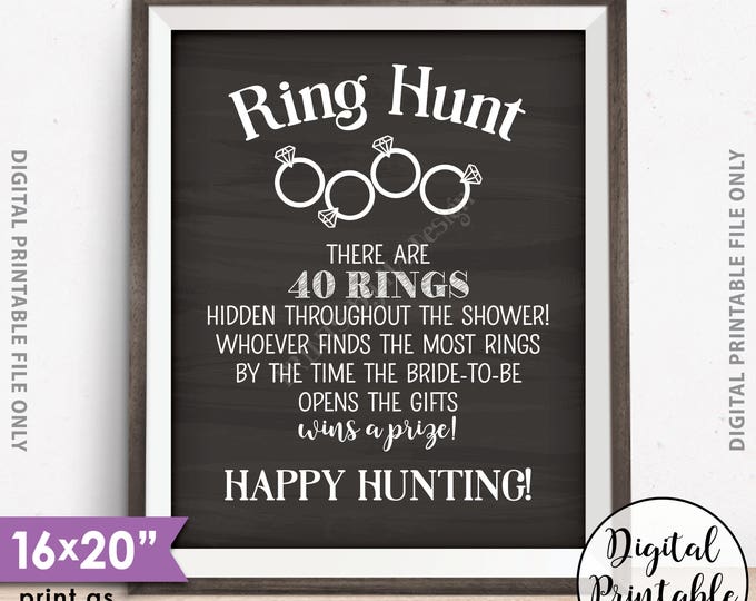 Ring Hunt Game, Ring Hunt Sign, Bridal Shower Game Ring Scavenger Hunt, Game for Wedding Shower, Chalkboard Style PRINTABLE 8x10/16x20” Sign