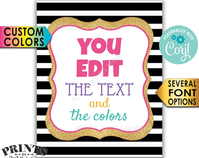 Custom Sign, Design a Poster, Choose Your Text/Colors, Stripes & Gold Glitter PRINTABLE 8x10/16x20" Portrait Sign <Edit Yourself with Corjl>