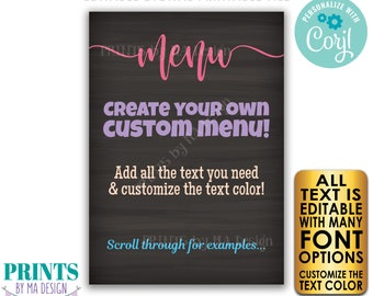 Editable Menu, PRINTABLE 5x7” Chalkboard Style Sign with Custom Colors, Wedding Anniversary, Retirement, Graduation <Edit Yourself w/Corjl>