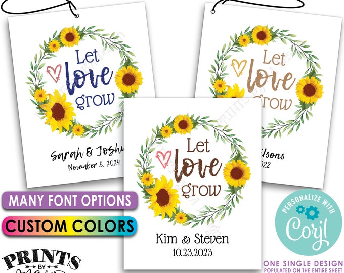 Let Love Grow Tags, Sunflower Seeds, Custom Wedding Favor Cards, PRINTABLE 8.5x11" Sheet of 4x5" Tags <Edit Yourself with Corjl>