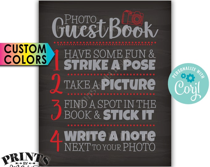 Photo Guestbook Sign, Scrapbook, Picture Memory Book, PRINTABLE 8x10"/16x20" Chalkboard Style Sign <Edit the Colors Yourself with Corjl>