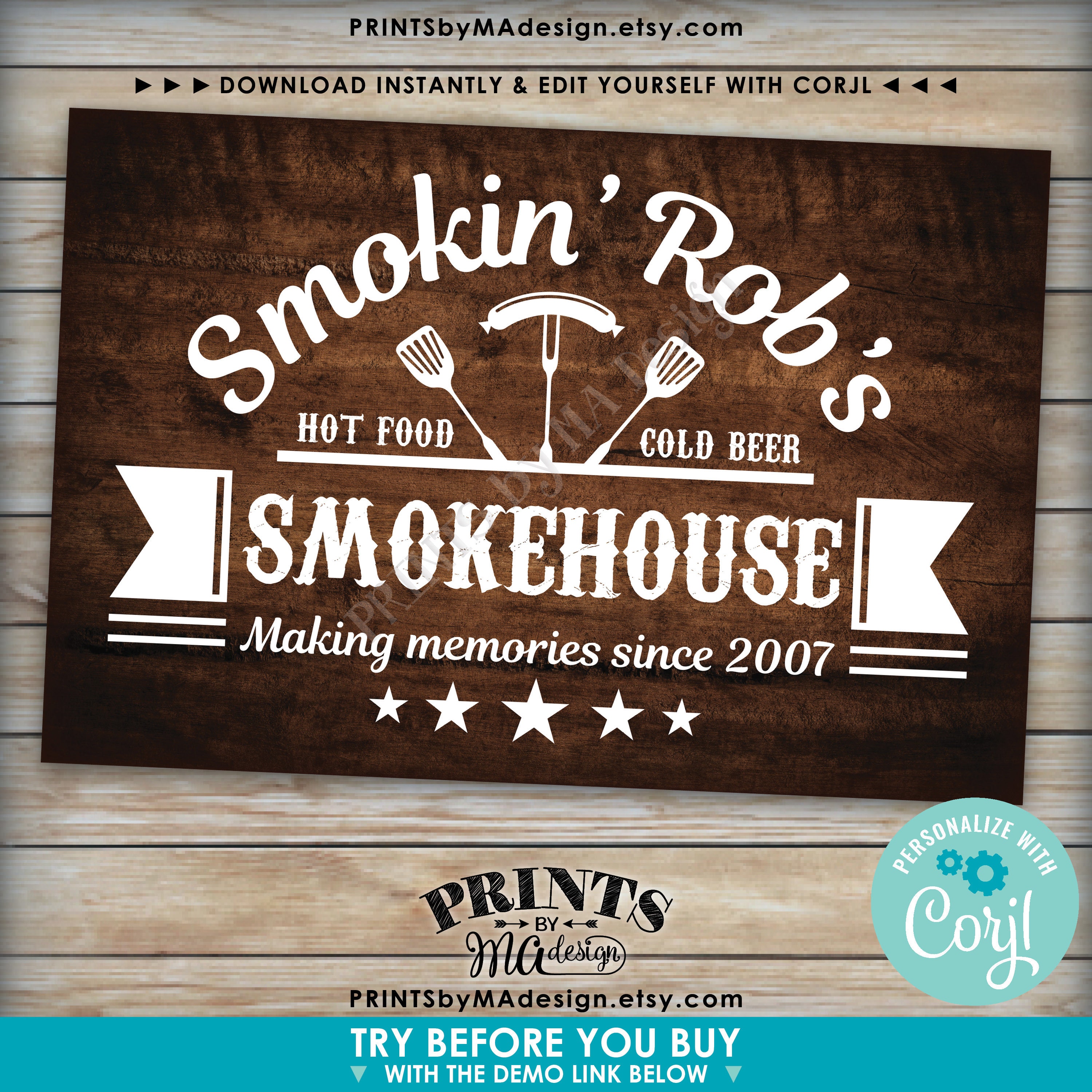 Editable BBQ Sign, Backyard Barbecue, Barbie Grill Smokehouse, Custom