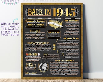 Back in 1945 Poster Board, Flashback to 1945, Remember 1945, USA History from 1945, PRINTABLE 16x20” 1945 Sign <ID>