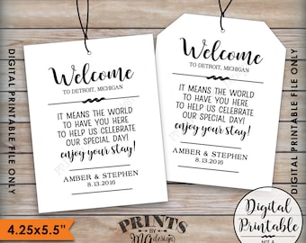 Wedding Tags, Welcome Basket Hotel Bag Labels, Out of Town Guests, Destination Wedding Thank You Tags, 4 tags per 8.5x11" Digital File