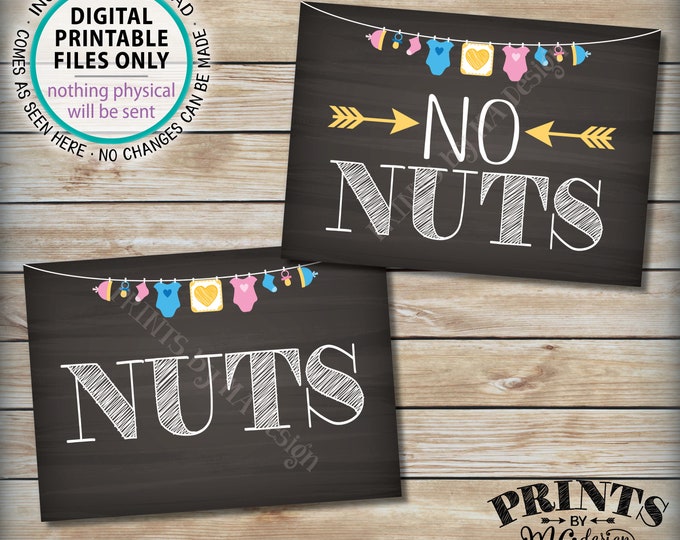 Nuts and No Nuts Signs, Food Allergy Baby Shower Sign, Nut Free Zone, Neutral Clothesline, Two PRINTABLE 5x7” Chalkboard Style Signs <ID>