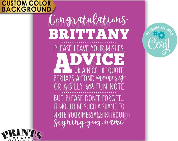 Congratulations Sign, Please leave Advice or Message, Graduation Party Decor, PRINTABLE 8x10” Sign <Edit Yourself with Corjl>