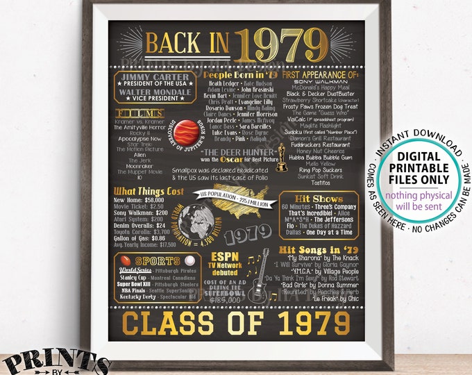 Class of 1979 Reunion, Flashback to 1979 Poster, Back in 1979 Graduating Class Decoration, PRINTABLE 16x20” Sign <ID>