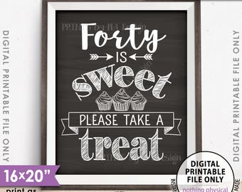 Forty is Sweet Please Take a Treat Fortieth Party Decor, 40th Birthday, 40th Anniversary, PRINTABLE 8x10/16x20” Chalkboard Style Sign <ID>