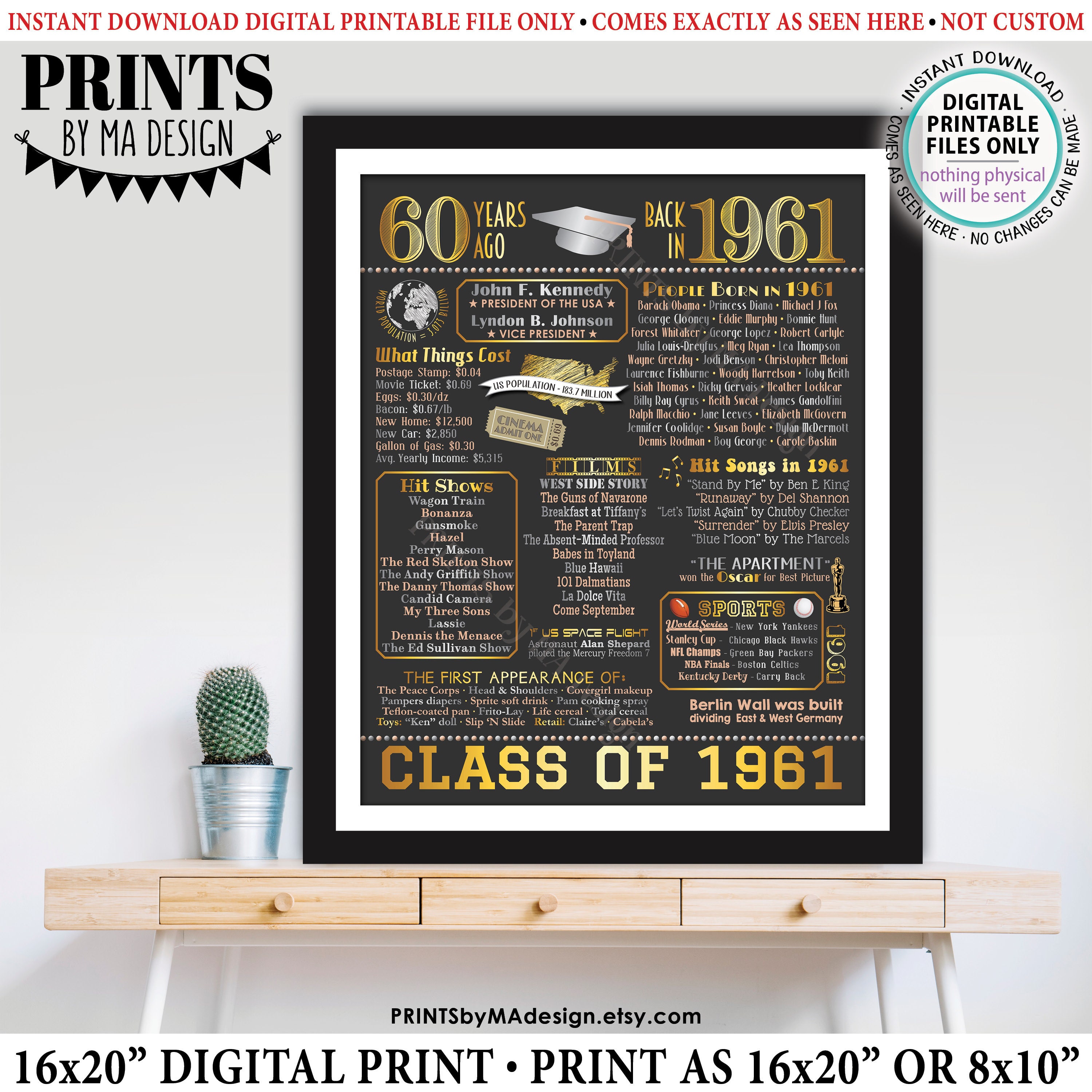 60th High School Reunion Decoration, Class of 1961 Graduated 60 Years ...