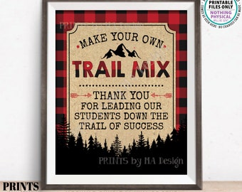 Teacher Appreciation Trail Mix Sign, Make Your Own Snack, Red & Black Checker Buffalo Plaid, PRINTABLE 8x10" Lumberjack Style Sign <ID>