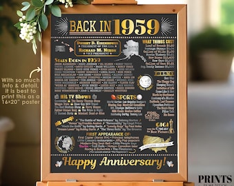 Back in 1959 Anniversary Poster Board, Flashback to 1959 Anniversary Decor, Anniversary Gift, PRINTABLE 16x20” Sign <ID>