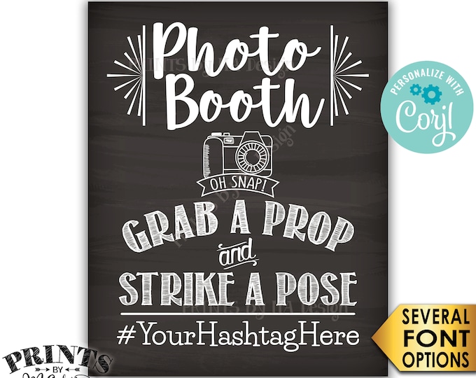 Photobooth Sign, Share on Social Media, PRINTABLE 8x10/16x20” Chalkboard Style Hashtag Sign <Edit Yourself with Corjl>