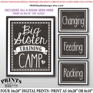 Big Sister Training Camp Photo Props, Pregnant Baby #2 Announcement, We&#39;re Pregnant, 4 Chalkboard Style PRINTABLE 8x10/16x20” Signs &lt;ID&gt;