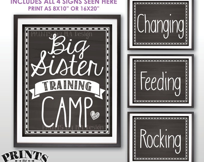 Big Sister Training Camp Photo Props, Pregnant Baby #2 Announcement, We're Pregnant, 4 Chalkboard Style PRINTABLE 8x10/16x20” Signs <ID>