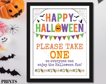 Please Take One Treat Sign, Happy Halloween Trick-Or-Treat Sign, PRINTABLE 8x10/16x20” Sign, Passing Out Candy, Please Take a Treat <ID>