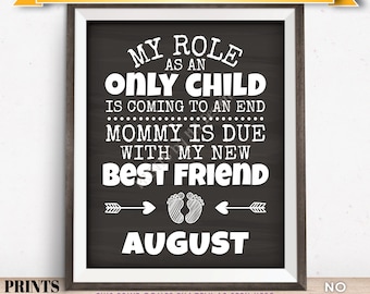 Baby Number 2 Pregnancy Announcement, My Role as an Only Child is Coming to an End in AUGUST Dated Chalkboard Style PRINTABLE Sign <ID>
