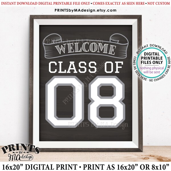 Class of 08 Sign, Welcome Class of 2008 Welcome Sign, Reunion Decorations, Chalkboard Style PRINTABLE 8x10/16x20” Class Reunion Sign <ID>