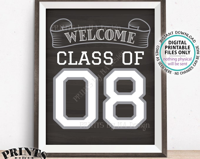 Class of 08 Sign, Welcome Class of 2008 Welcome Sign, Reunion Decorations, Chalkboard Style PRINTABLE 8x10/16x20” Class Reunion Sign <ID>