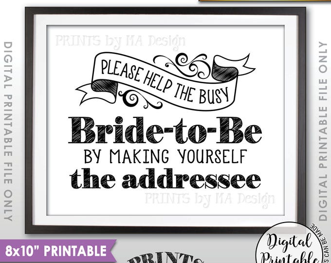 Address Envelope Bridal Shower Sign, Help the Bride by Addressing an Envelope, Thank You Card Addresee, Printable 8x10" Instant Download