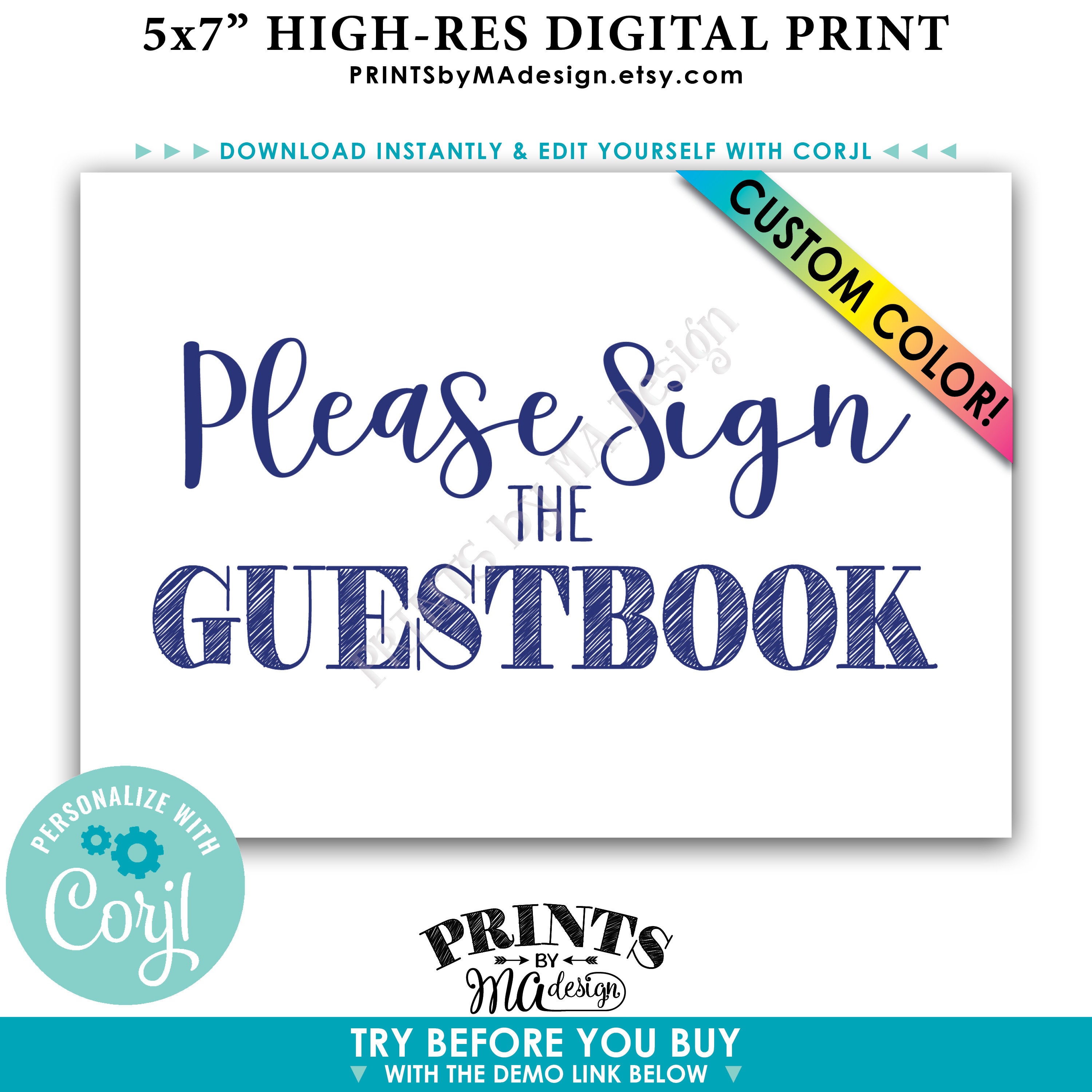 Please Sign the Guestbook Sign, PRINTABLE 5x7” Guest Book Sign