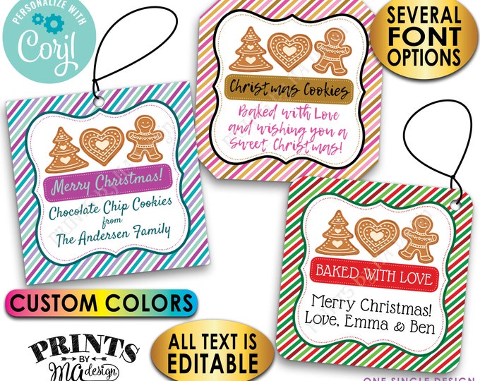 Christmas Cookie Bakery Tags, From the Kitchen Of, Custom 2" Square Cards on a Digital PRINTABLE 8.5x11" File <Edit Yourself with Corjl>