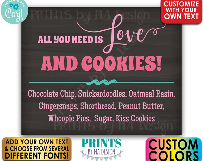 Dessert Menu Sign, All You Need is Love, Cake Cupcakes Cookies, PRINTABLE 8x10/16x20” Chalkboard Style Display <Edit Yourself with Corjl>