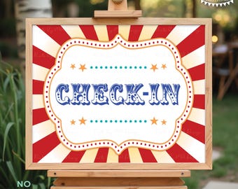 Check-in Carnival Sign, Carnival Party Entrance, Circus, Festival, Birthday Party Activities, PRINTABLE 8x10/16x20” Sign <ID>