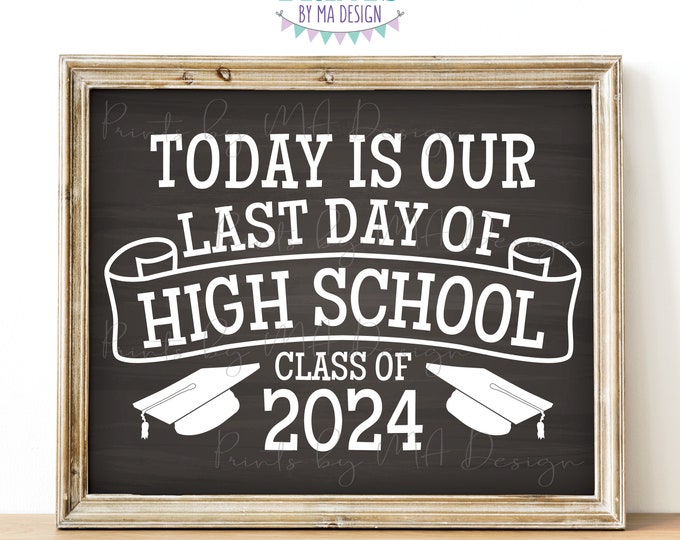 Our Last Day of High School Sign, Graduation Class of 2024, PRINTABLE 8x10/16x20” Chalkboard Style High School Grad Decoration <ID>