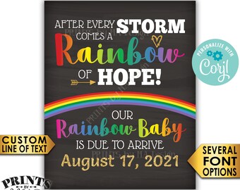 Rainbow Baby Pregnancy Announcement Sign, Hope after Storm, Chalkboard Style PRINTABLE 16x20” Reveal After Loss <Edit Yourself with Corjl>