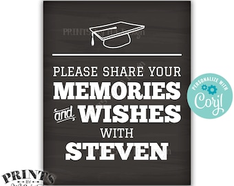 Graduation Memories Sign, Share Memories & Wishes, Grad Party Decor, PRINTABLE 8x10/16x20” Chalkboard Style Sign <Edit Yourself with Corjl>