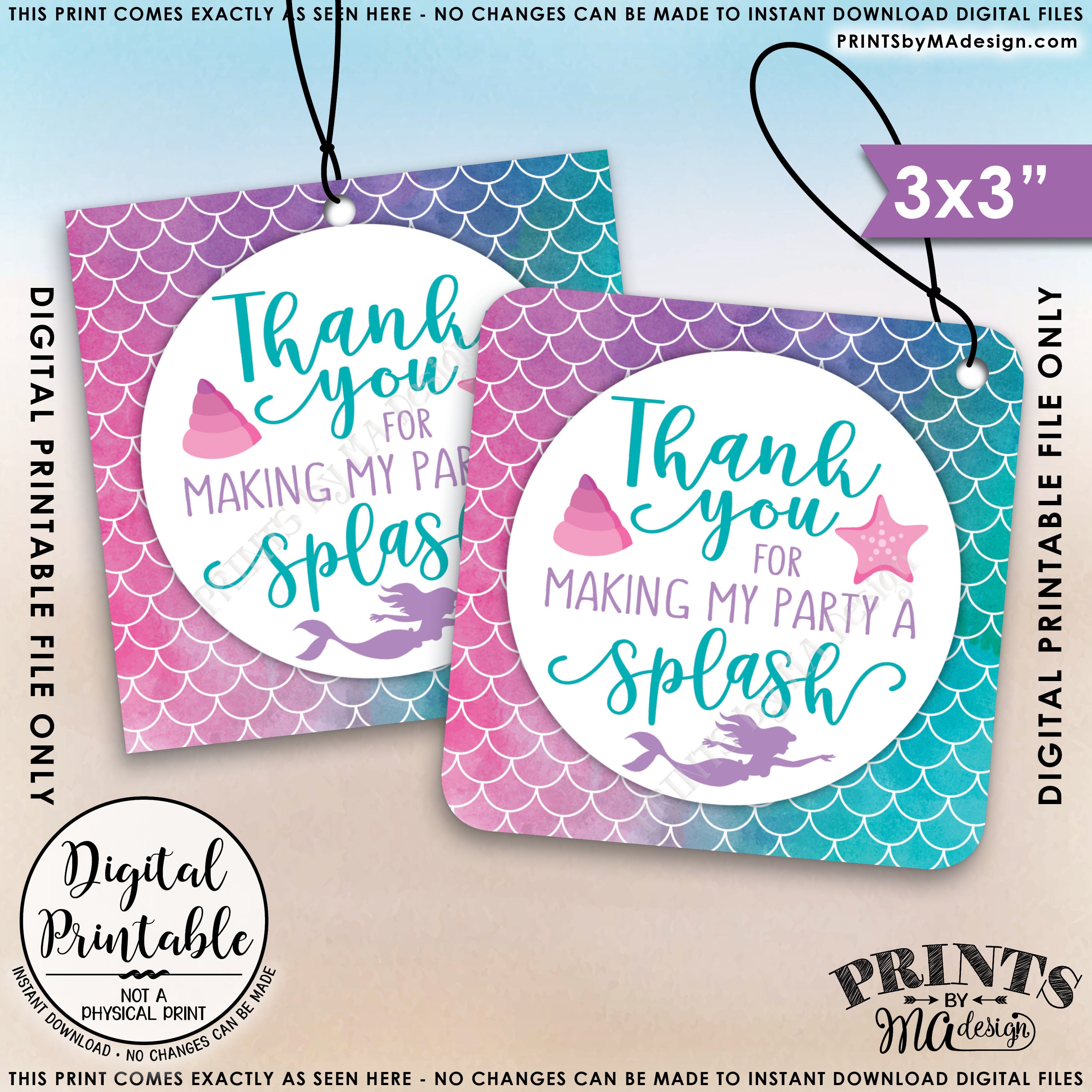  Mermaid Thank You Tags Birthday 24 Pcs with 24 Pcs Gold Strings   Hanging Labels for Mermaid Party Favors Bags Gift Sickers Kids : Home &  Kitchen