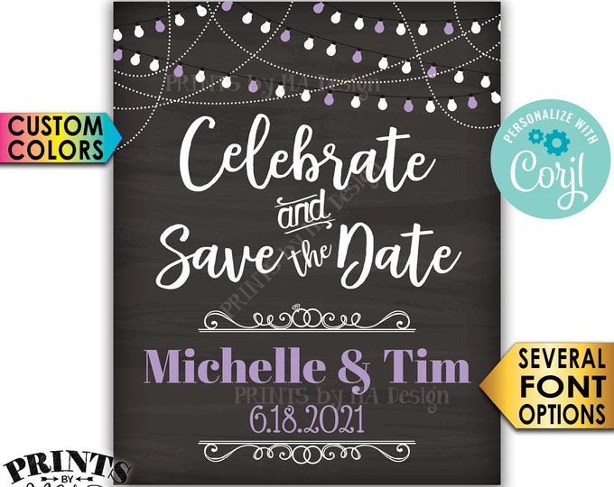 Celebrate and Save the Date Engagement Party Decoration, PRINTABLE 8x10/16x20” Chalkboard Style Engagement Sign <Edit Yourself with Corjl>