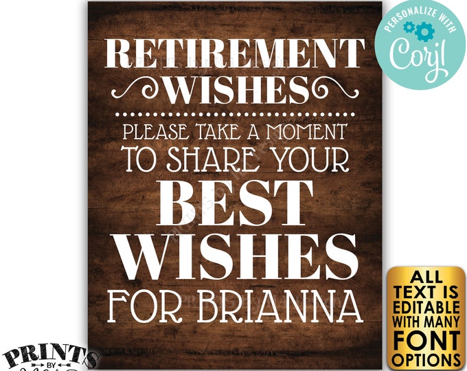 Retirement Party Sign, Please Leave Your Best Wishes for the Retiree, PRINTABLE 8x10/16x20” Rustic Wood Style Sign <Edit Yourself w/Corjl>