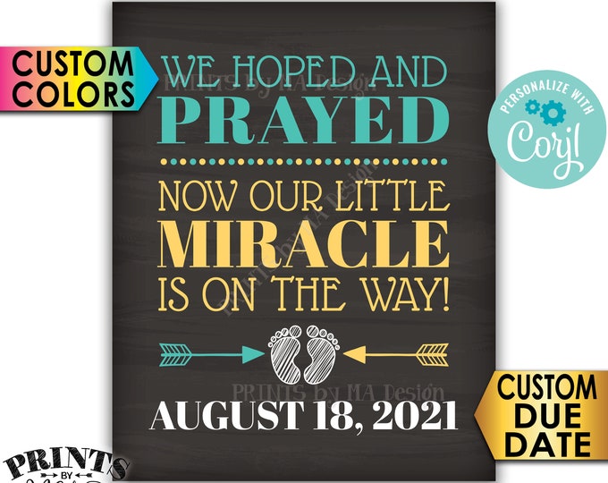 Pregnancy Announcement, We Hoped and Prayed, Our Little Miracle is on the Way, PRINTABLE 8x10/16x20” Reveal Sign <Edit Yourself with Corjl>