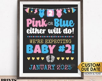 Baby Number 2 Pregnancy Announcement, Pink or Blue Baby Either Will Do, We're Pregnant with Second Child, PRINTABLE 8x10/16x20” Baby #2 Sign