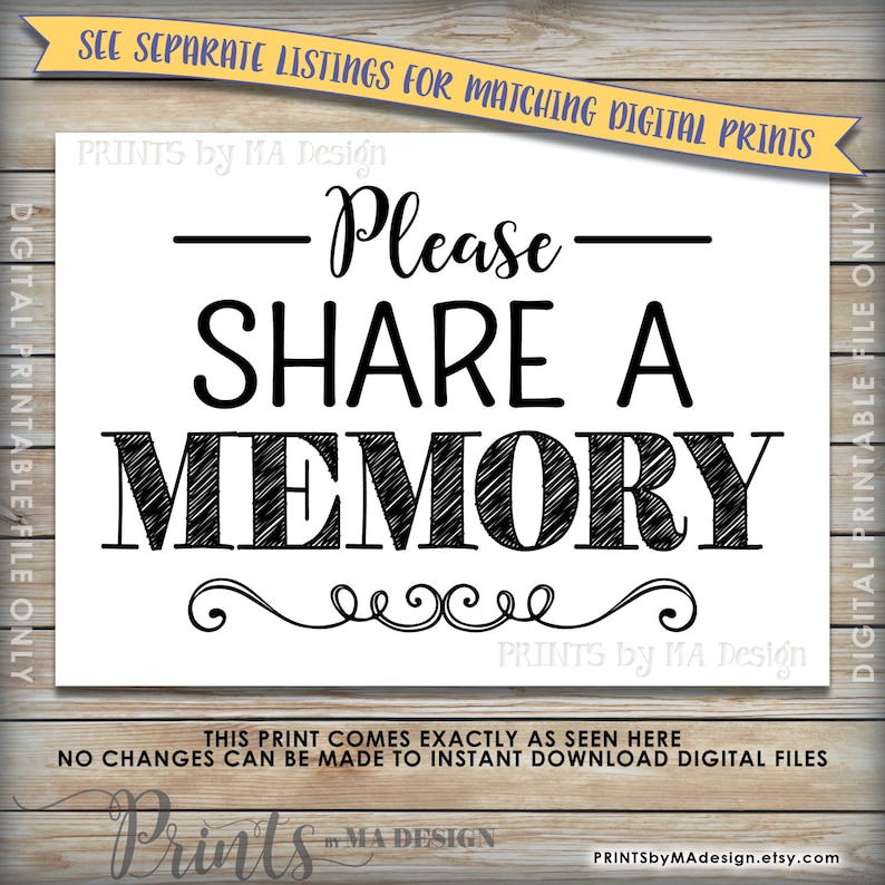 Share a Memory or Birthday Wish, Share a Memory Card, Please Leave a Memory, Wishes Birthday Party Decor, 4x6 Printable Instant Download image 4