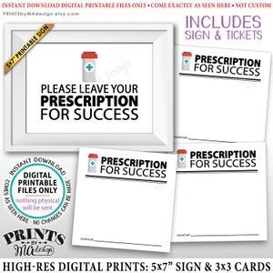 Please Leave Your Prescription for Success, Med School Advice, Nurse Graduation, Pharmacy School, PRINTABLE 5x7" Sign & 3" Advice Cards <ID>